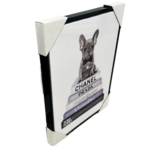 NEW Frenchie on a Stack of Luxury Designer Books Framed Canvas Art 16x20 - Picture 3 of 9